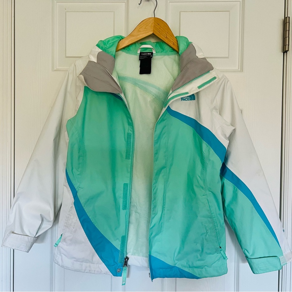 The North Face Girls Hyvent 2-in-1 Hooded Jacket, Size M (10/12) White Green